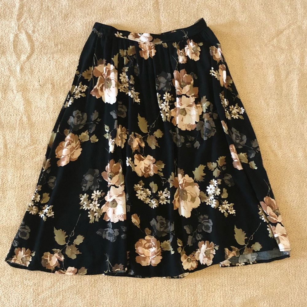 Abercrombie & Fitch Black Floral Midi Skirt